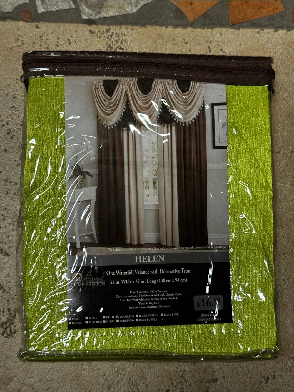 Helena Lime Green Textured Waterfall Valance with Decorative Trim